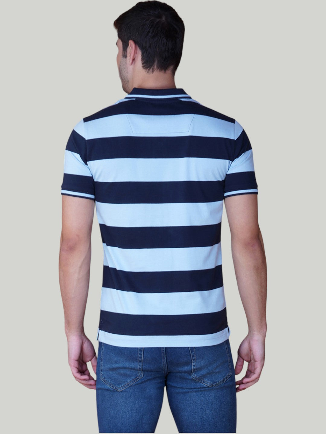 Navy & Light Blue Premium Pique Cotton Stripe Polo – Euro Fit (AST 002)
