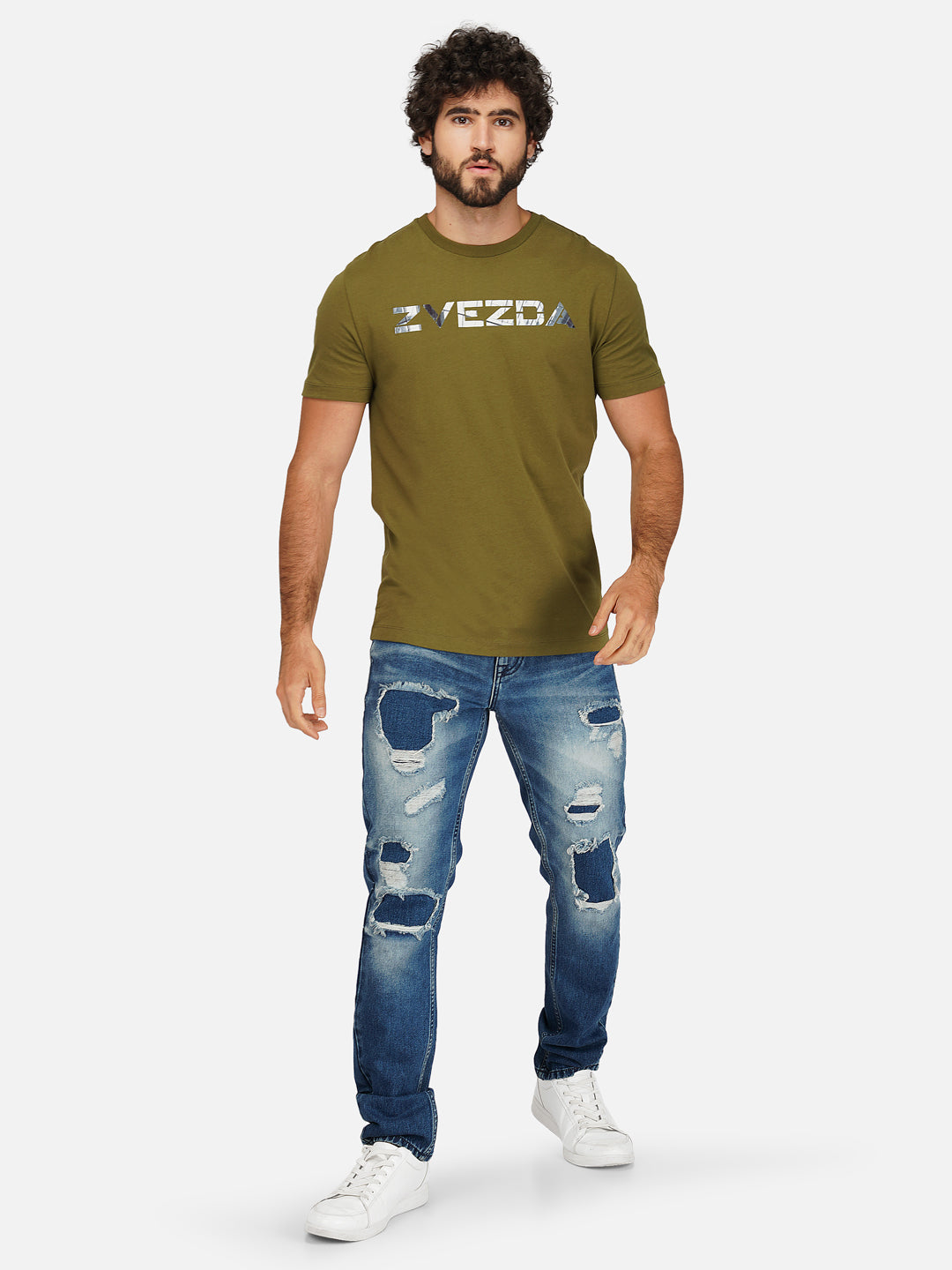 Army Green Cotton Jersey HD Print T-Shirt- Euro Fit (BRT-015C)