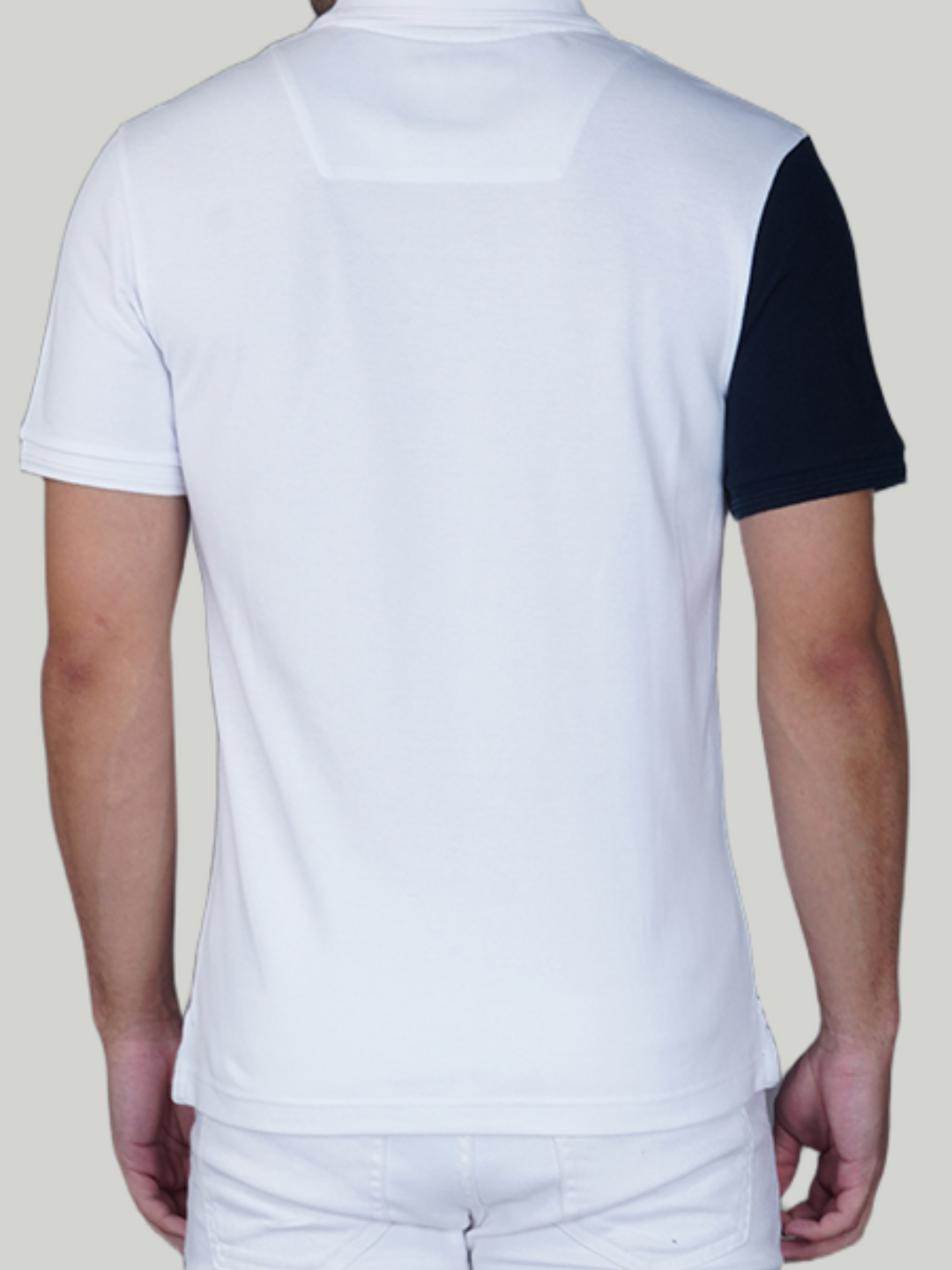 White & Navy Premium Cotton Piqué Color Block Polo – Euro Fit (CSP-04A)