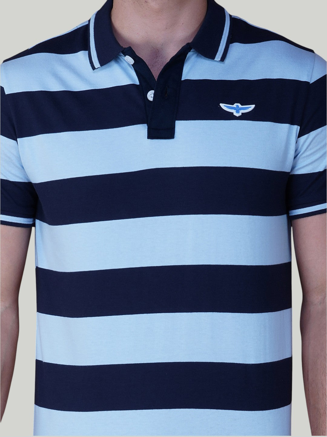Navy & Light Blue Premium Pique Cotton Stripe Polo – Euro Fit (AST 002)