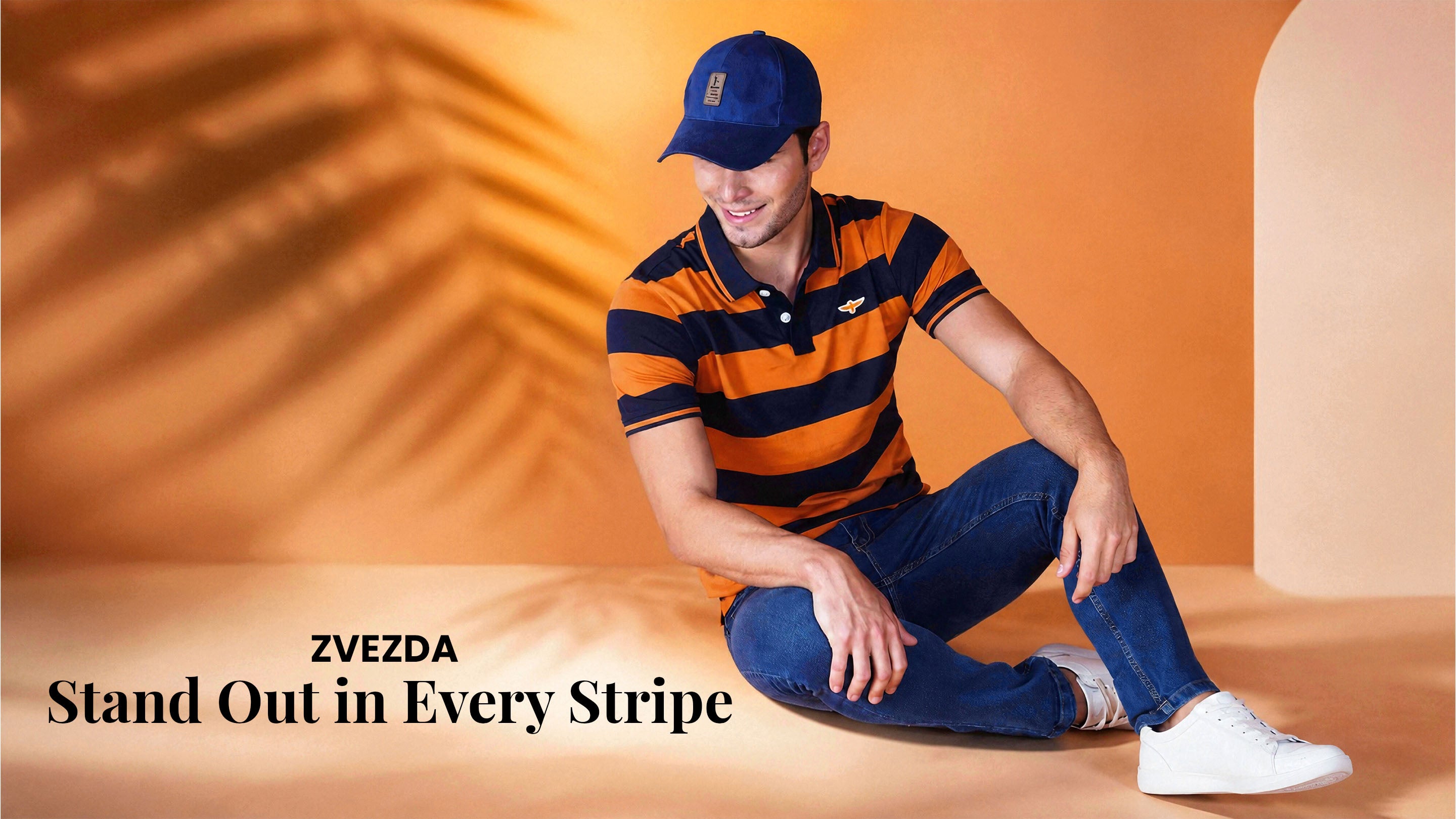 Man wearing a striped polo tshirt