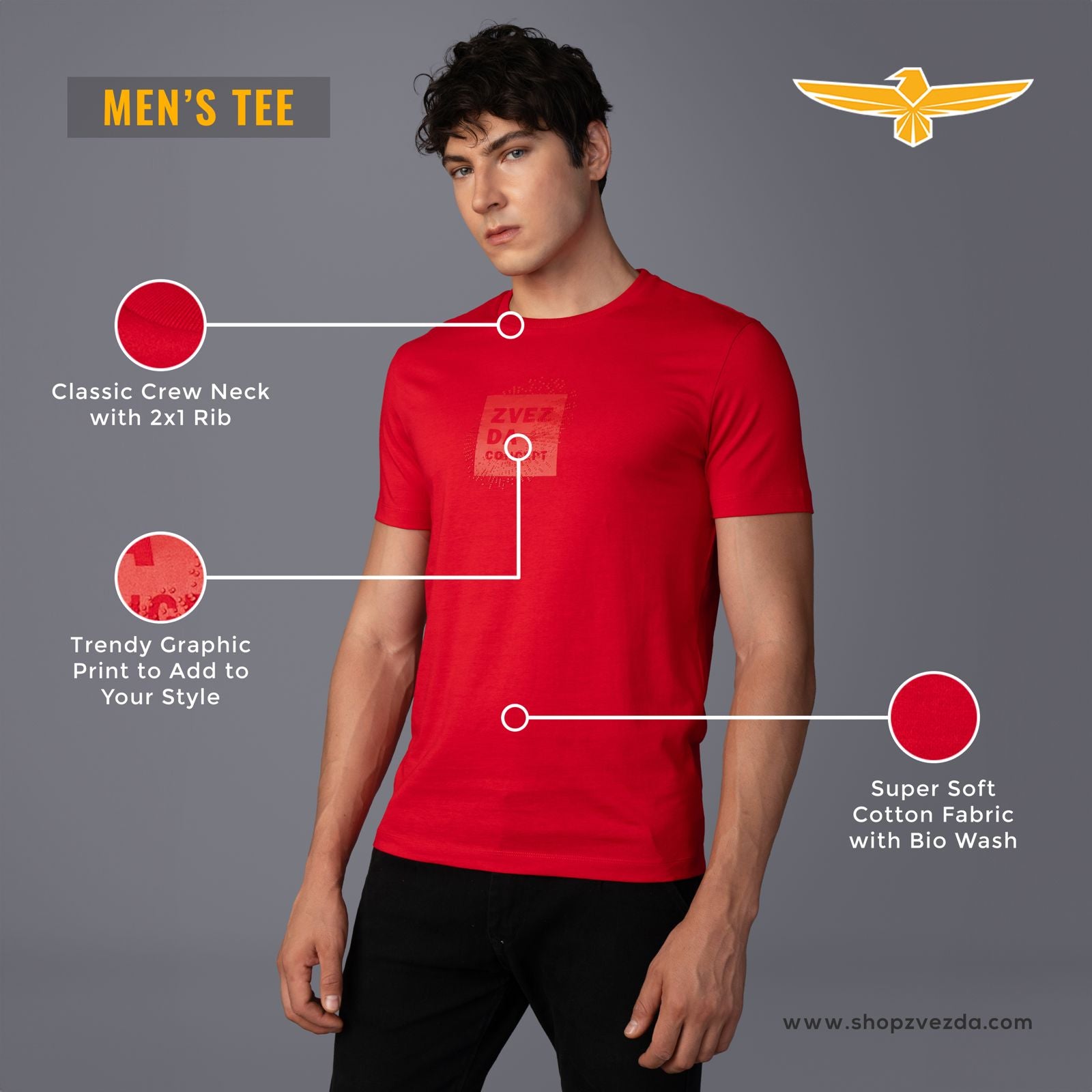 Red Zvezda Original Men's Cotton Jersey Tee - Euro Fit (BRT-017C)