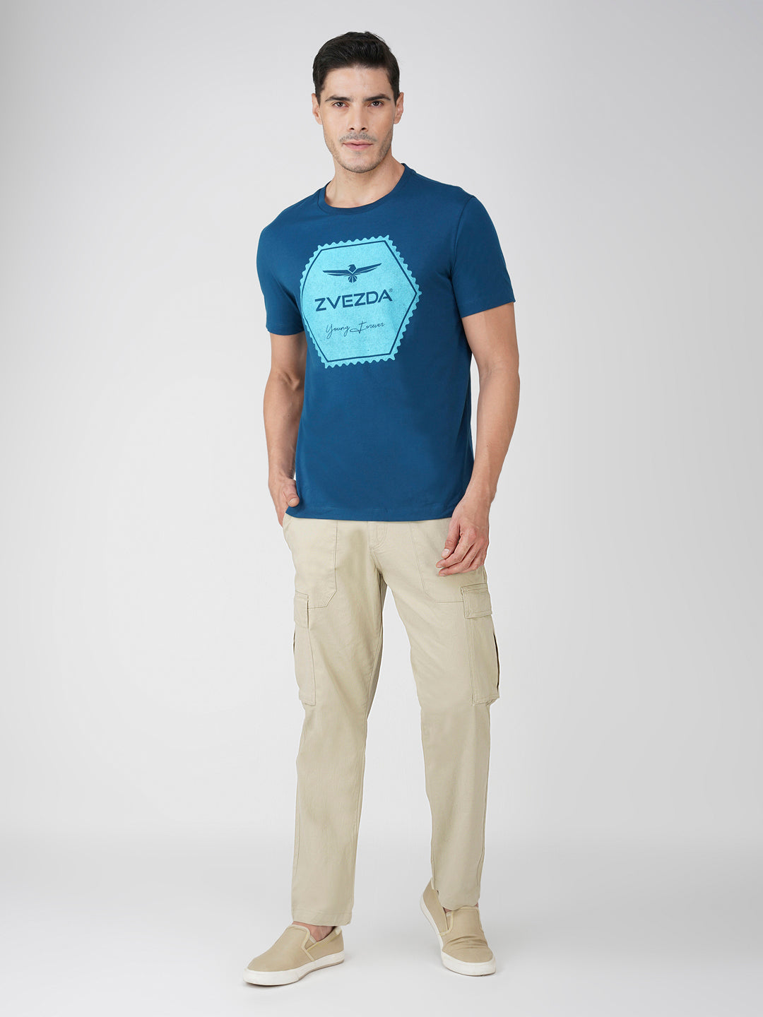 PETROL BLUE BRANDING T-SHIRT FULL VIEW