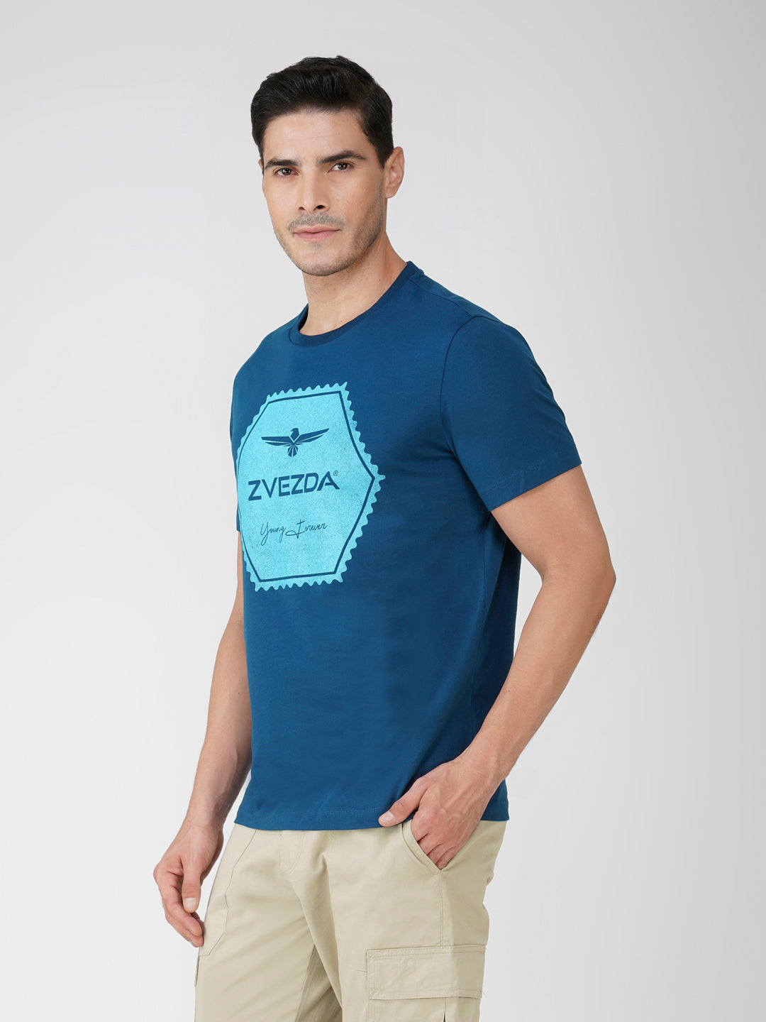 PETROL BLUE BRANDING T-SHIRT LEFT VIEW
