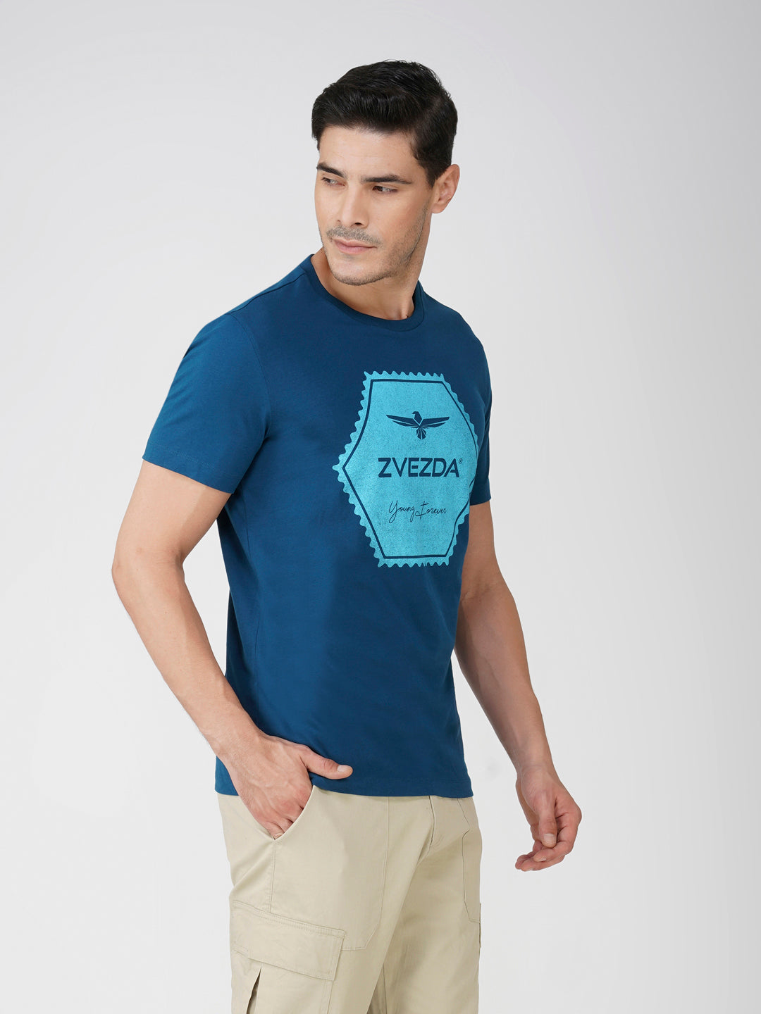 PETROL BLUE BRANDING T-SHIRT RIGHT VIEW