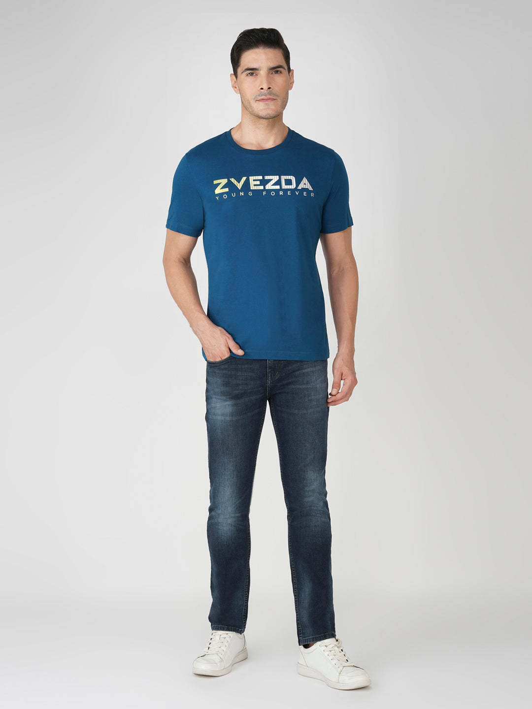 Petrol Blue Cotton Jersey HD Print T-Shirt - Euro Fit (BRT-009A)