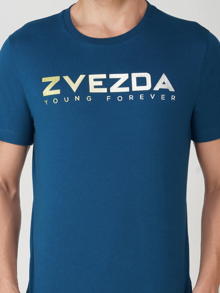 Petrol Blue Cotton Jersey HD Print T-Shirt - Euro Fit (BRT-009A)