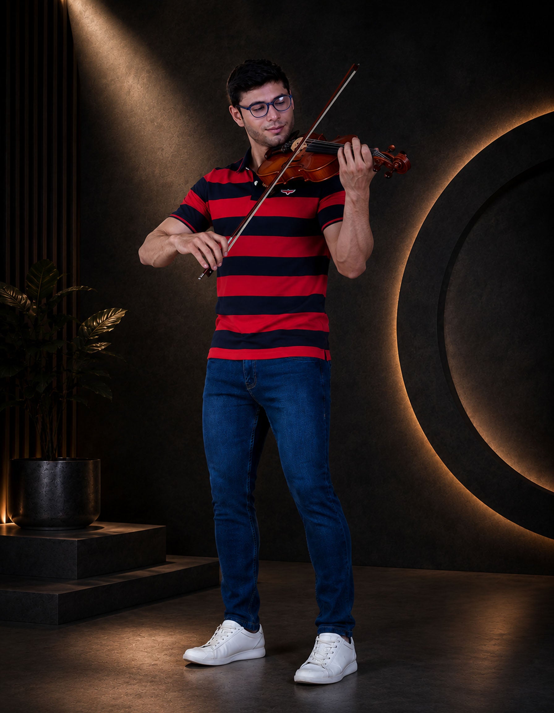 Men stripe polo tshirt red