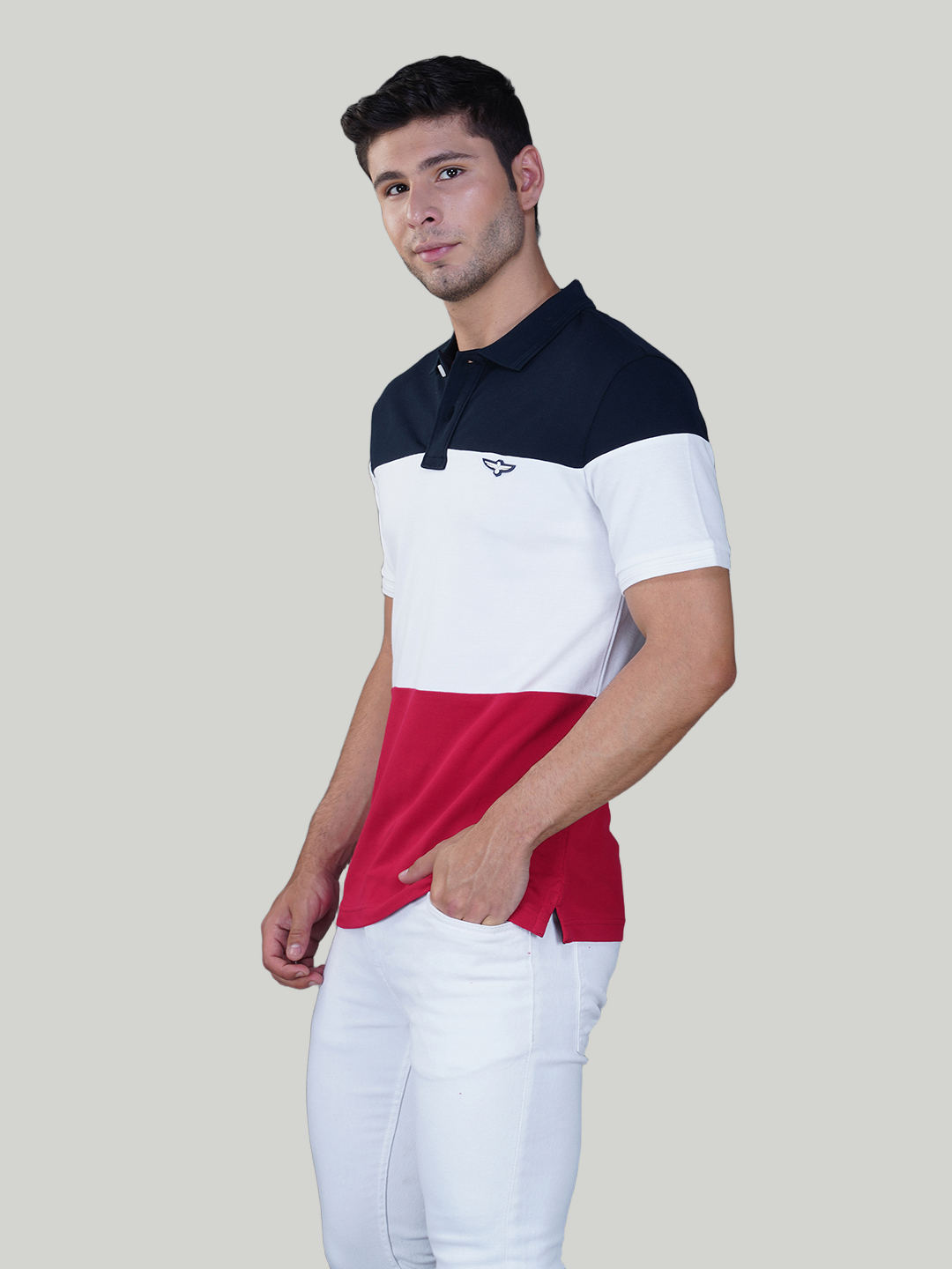 Navy, White & True Red Premium Cotton Piqué Color Block Polo – Euro Fit (CSP-01B)