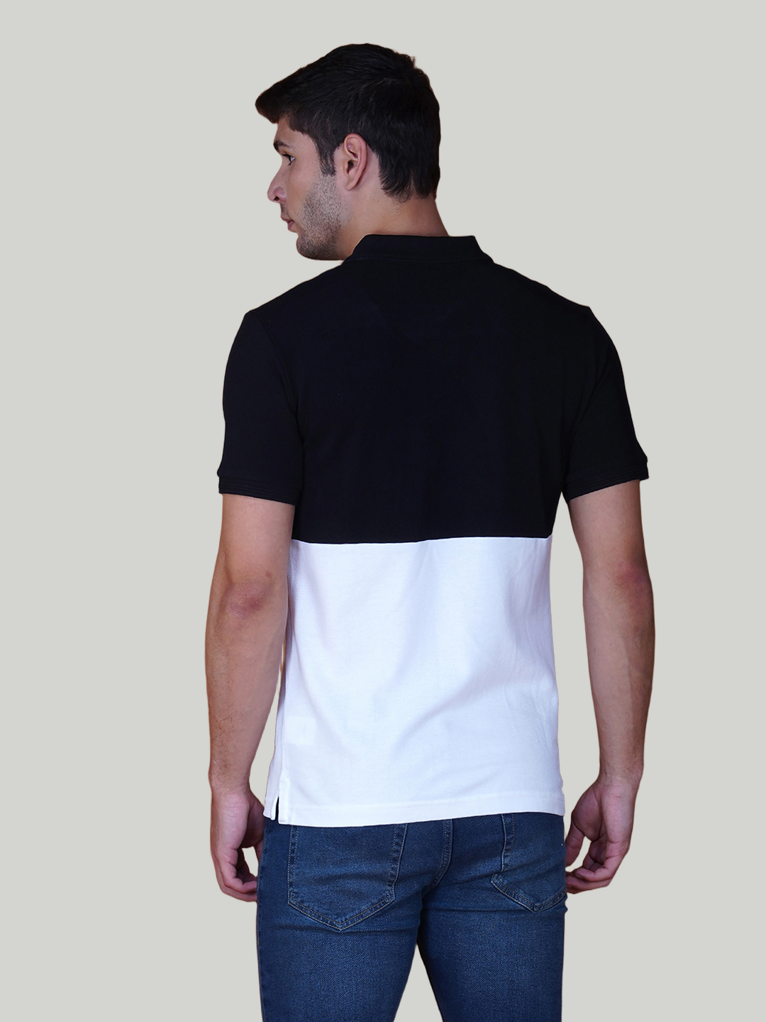 Black & White Premium Cotton Piqué Color Block Polo – Euro Fit (CSP-02B)
