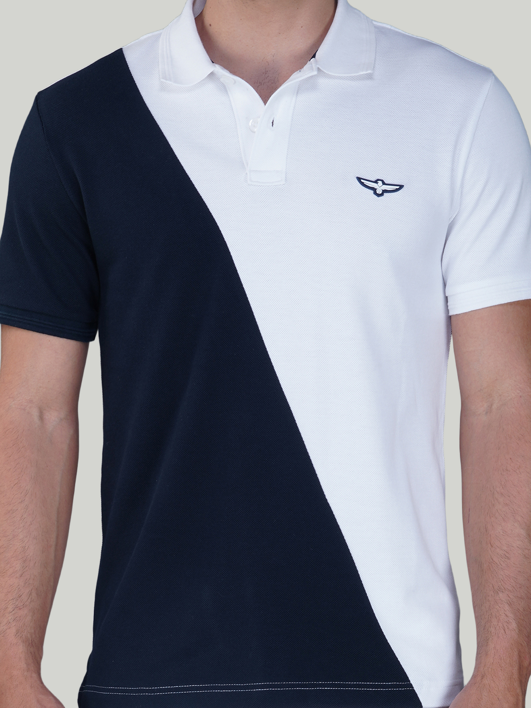 White & Navy Premium Cotton Piqué Color Block Polo – Euro Fit (CSP-04A)