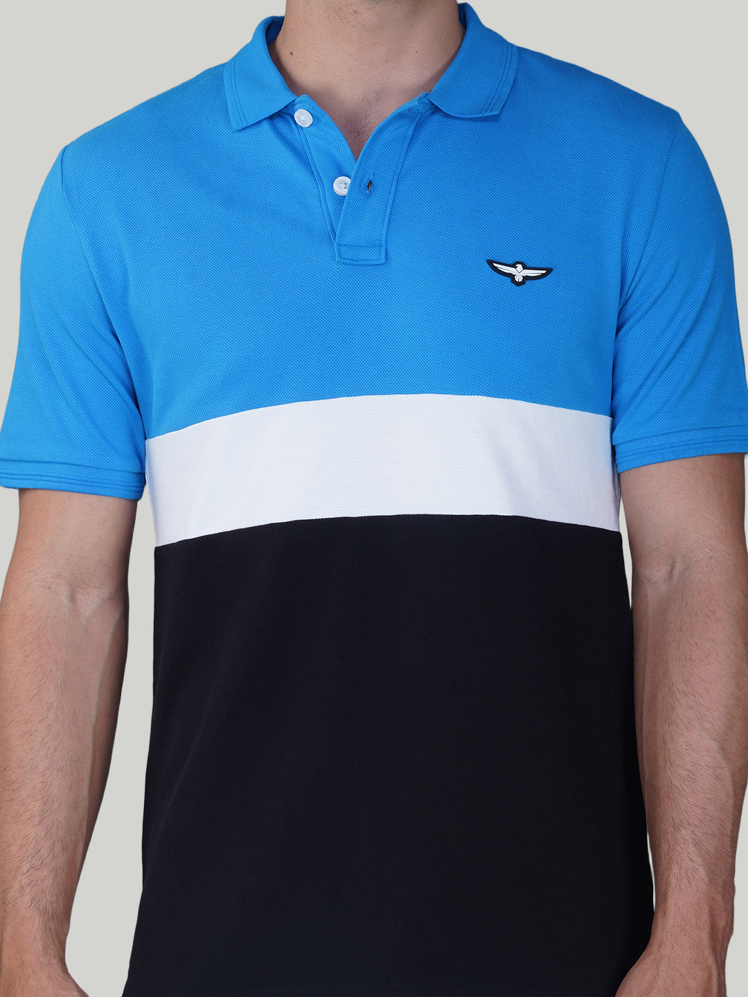 Classic Blue, White & Black Premium Cotton Piqué Color Block Polo – Euro Fit (CSP-03A)