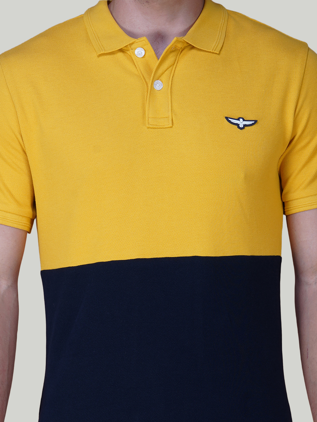 Yellow & Navy Premium Cotton Piqué Color Block Polo – Euro Fit (CSP-02A)