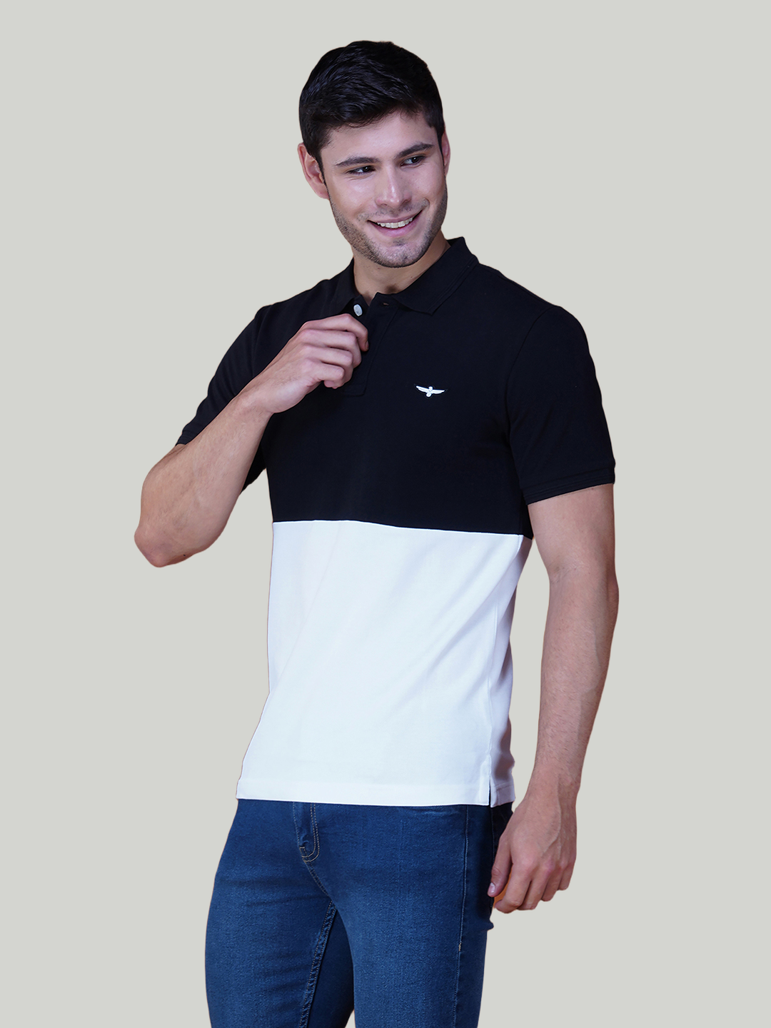 Black & White Premium Cotton Piqué Color Block Polo – Euro Fit (CSP-02B)