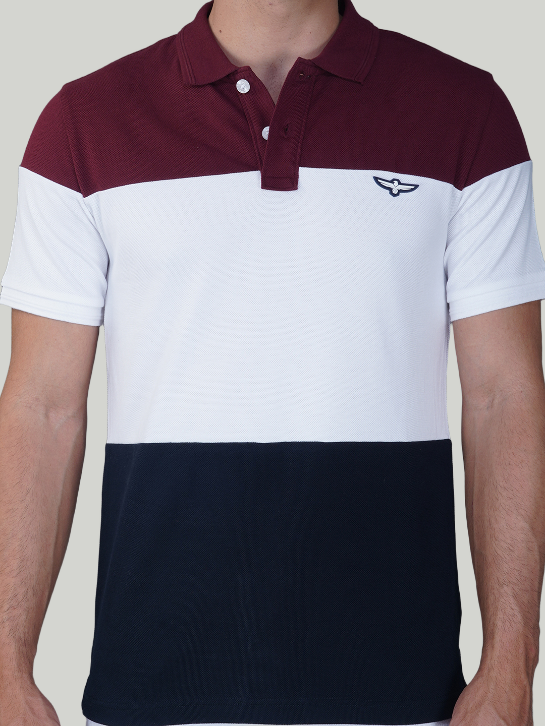 Burgundy, White & Navy Premium Cotton Piqué Color Block Polo – Euro Fit (CSP-01A)