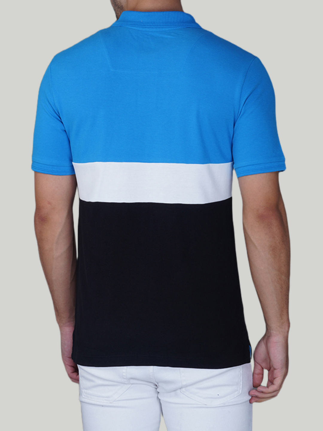 Classic Blue, White & Black Premium Cotton Piqué Color Block Polo – Euro Fit (CSP-03A)