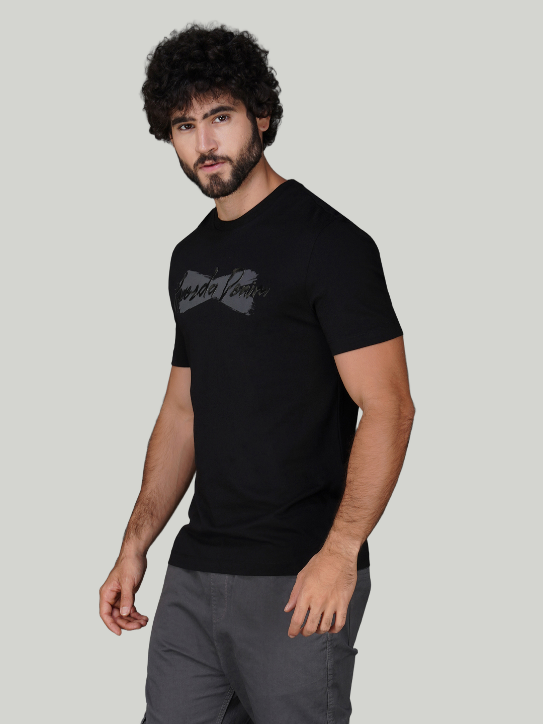 Black Cotton Jersey HD Print T-Shirt - Euro Fit (BRT-016B)