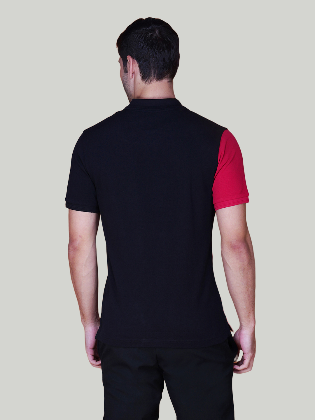 Black & True Red Premium Cotton Piqué Color Block Polo – Euro Fit (CSP-04B)