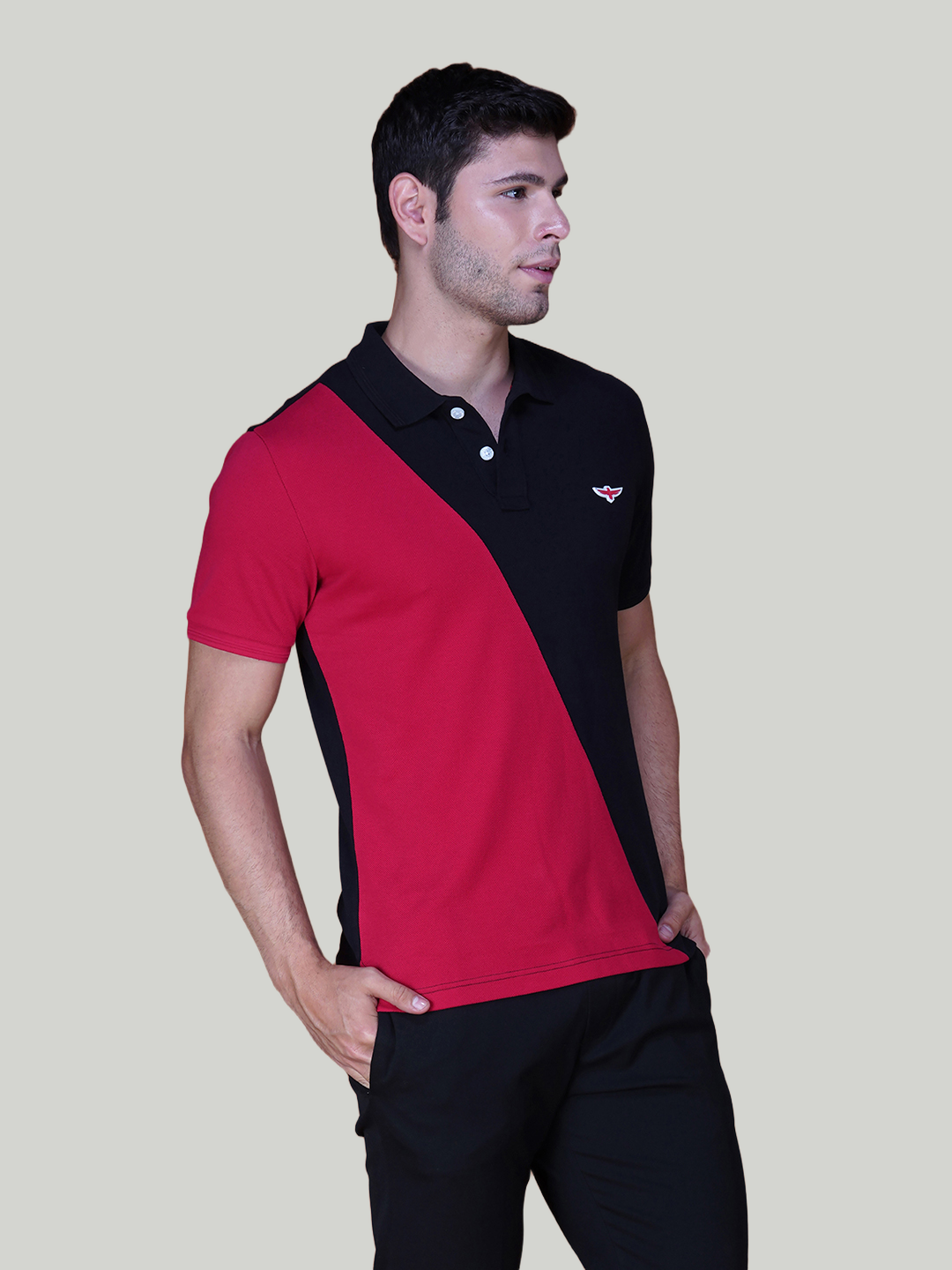 Black & True Red Premium Cotton Piqué Color Block Polo – Euro Fit (CSP-04B)