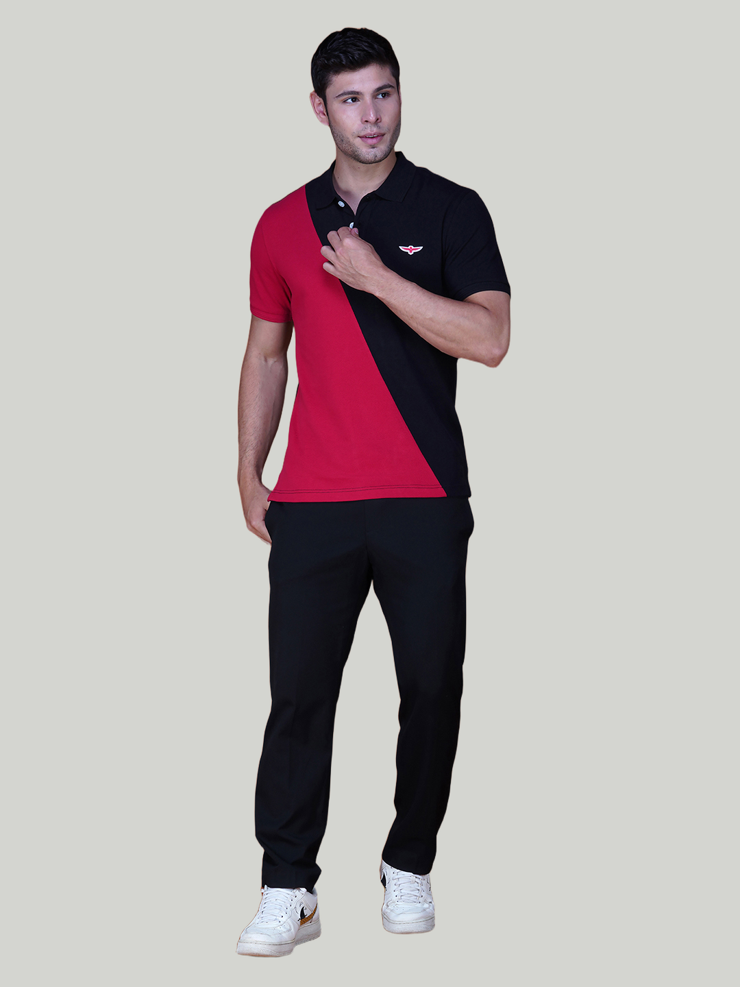 Black & True Red Premium Piqué Cotton Color Block Polo T-Shirt – Euro Fit (CSP-04B)