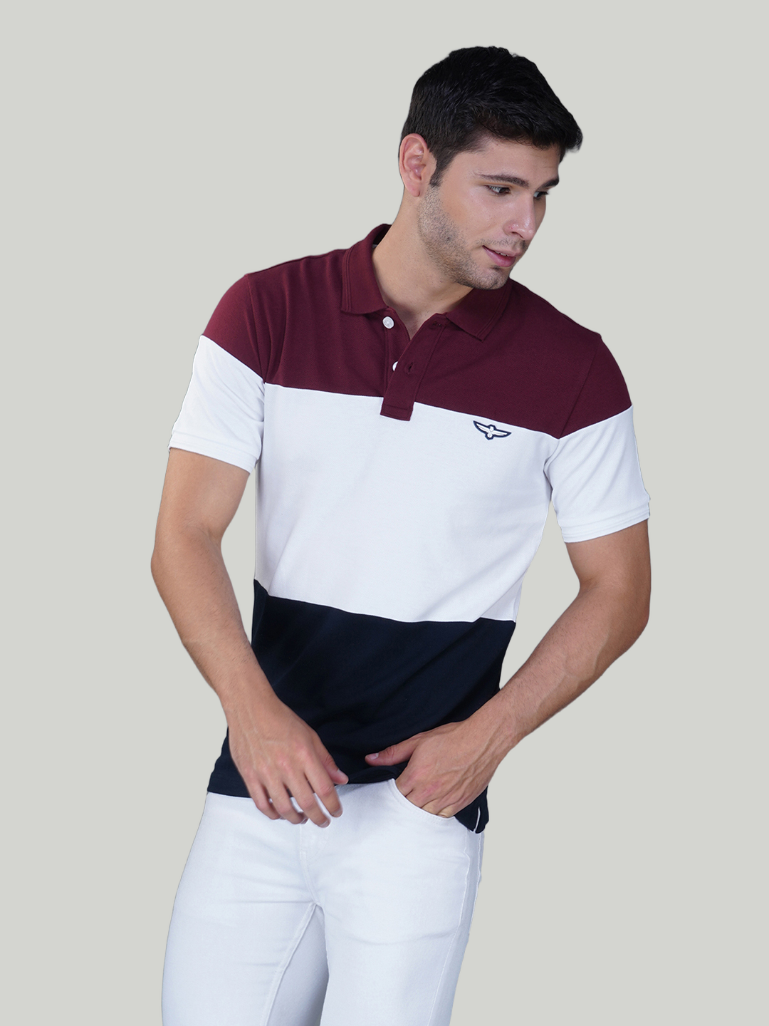 Burgundy, White & Navy Premium Cotton Piqué Color Block Polo – Euro Fit (CSP-01A)