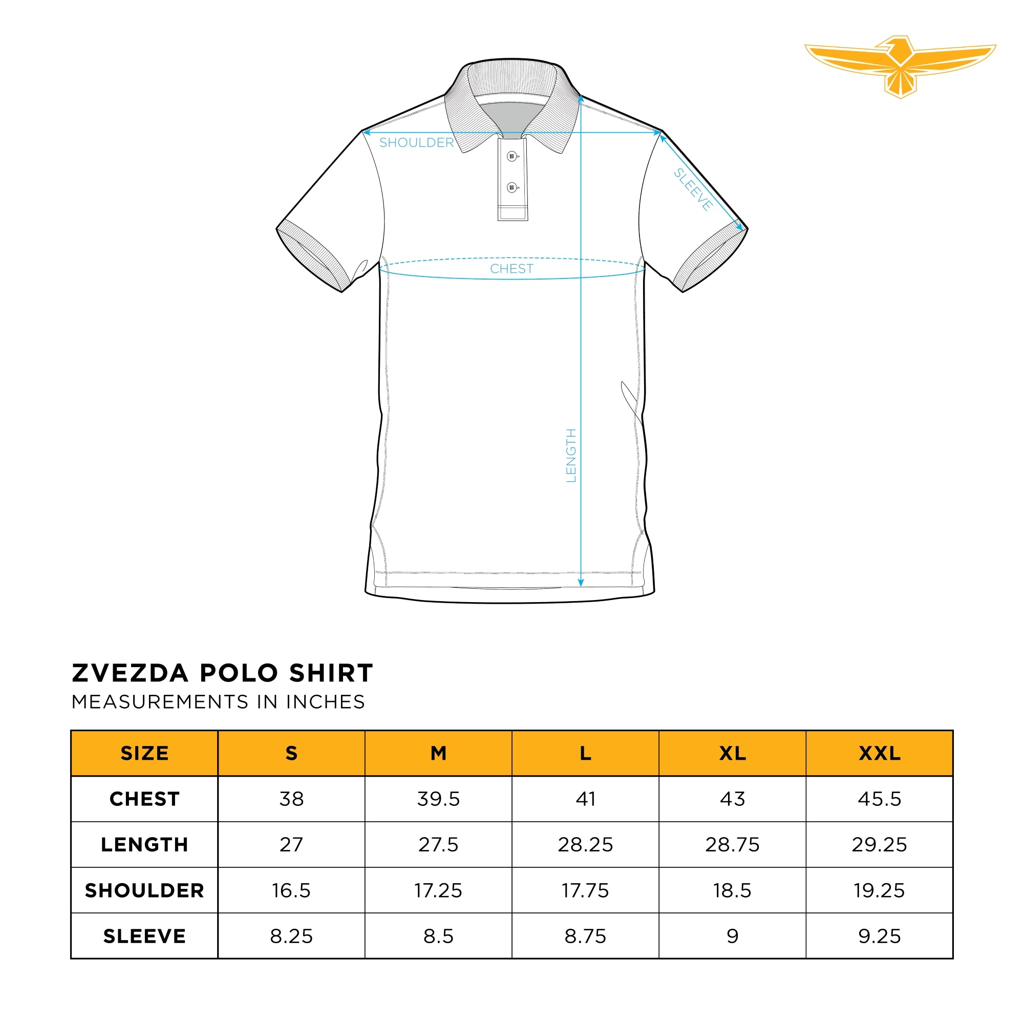 polo T-shirt size chart inch