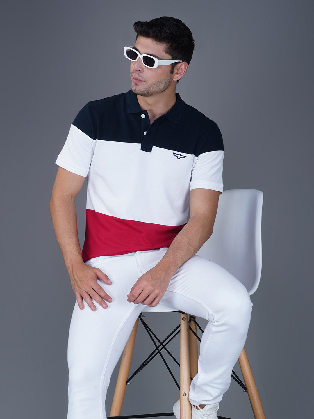 Navy/White/Red Color Block Pose view
