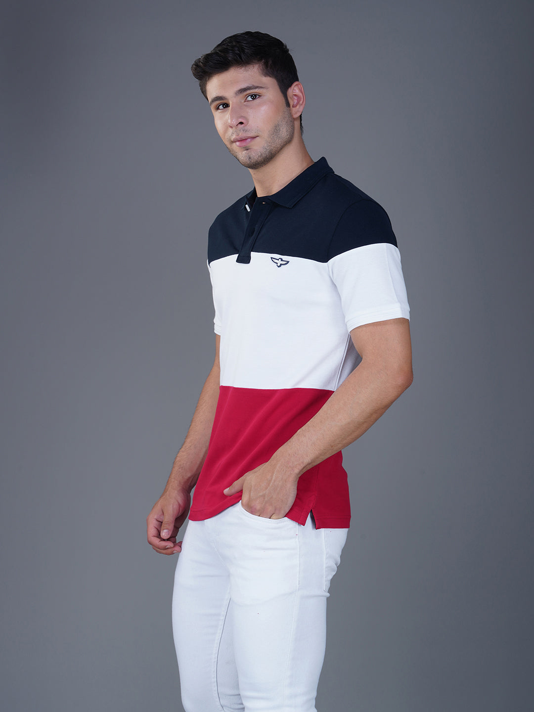 Navy/White/Red Color Block left view