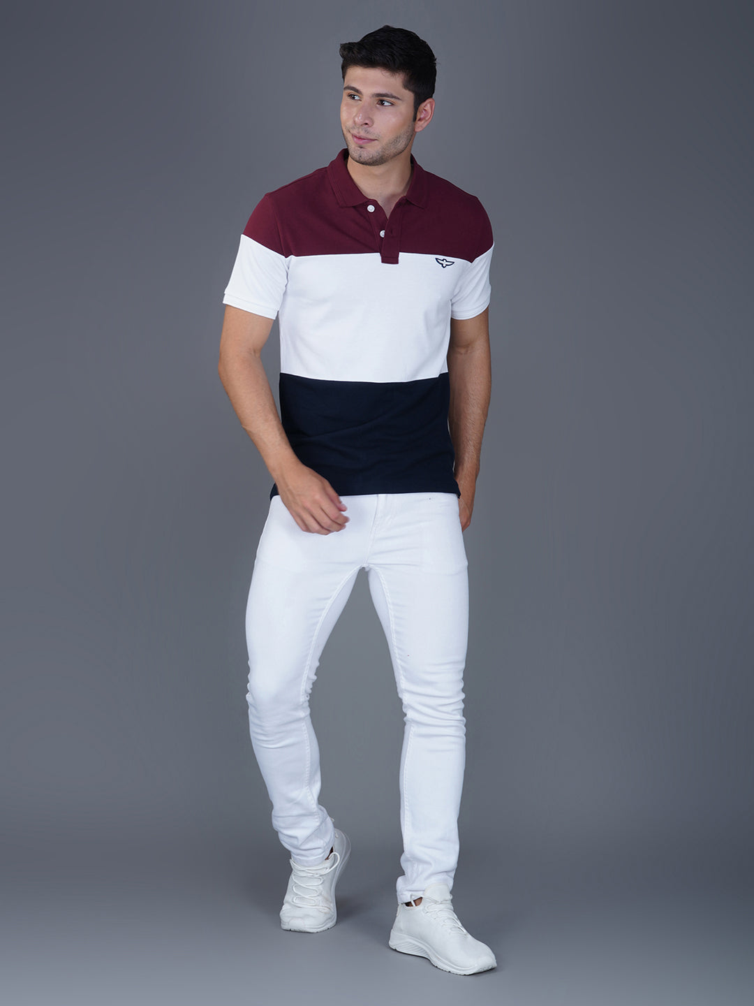 Pomegranate/white/Navy Color Block full view