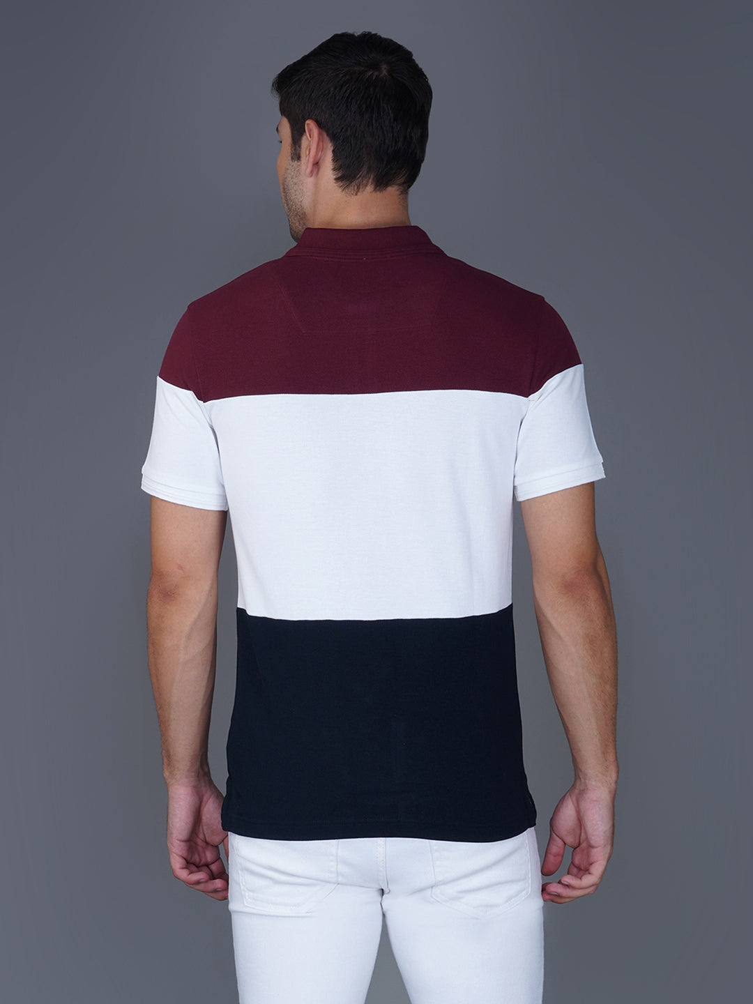 Pomegranate/white/Navy Color Block back view