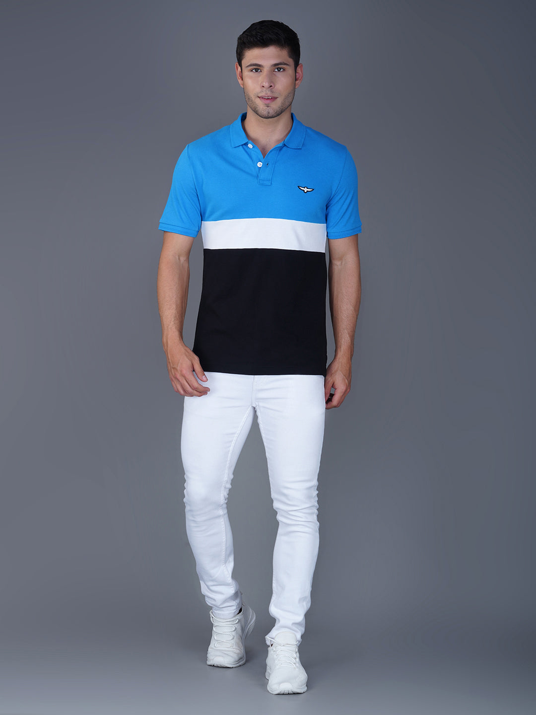 CLASSICBLUE/WHITE/BLACK COLOR BLOCK POLO FULL VIEW