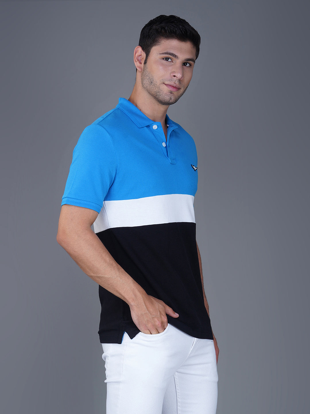 CLASSICBLUE/WHITE/BLACK COLOR BLOCK POLO RIGHT VIEW