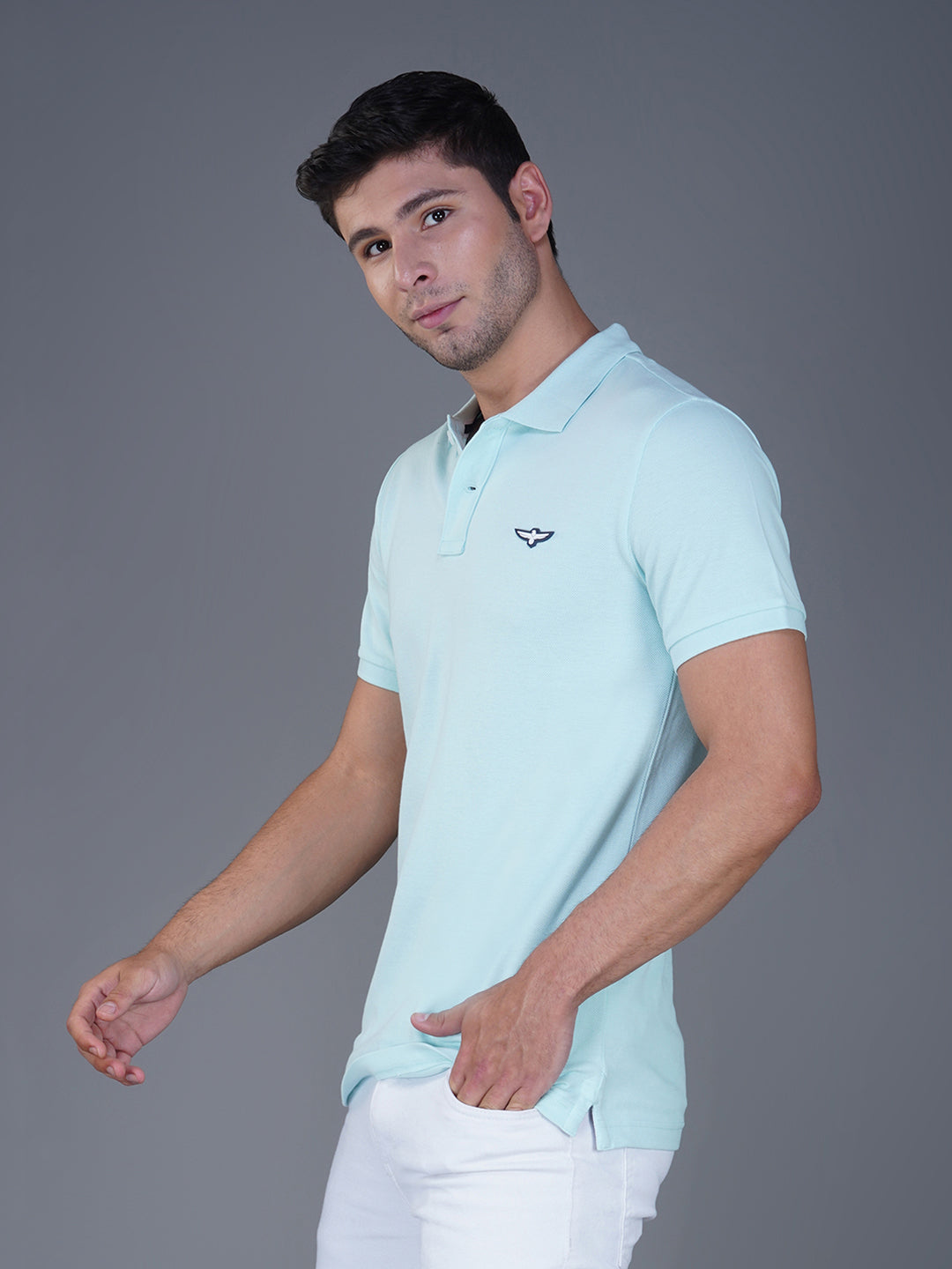 BLEASHED AQUA  POLO LEFT VIEW