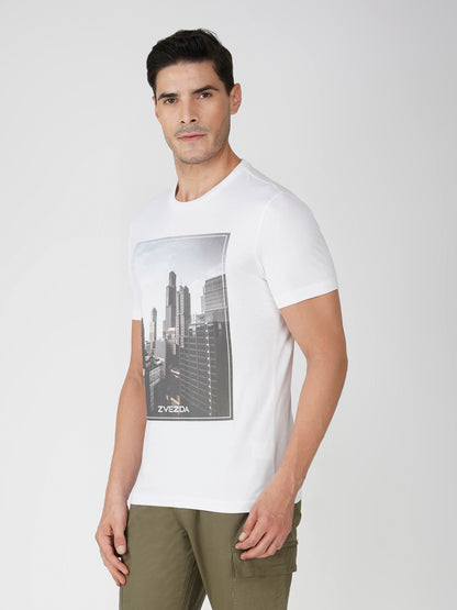 COMBED COTTON PHOTOPRINT ROUND NECK T-SHIRT