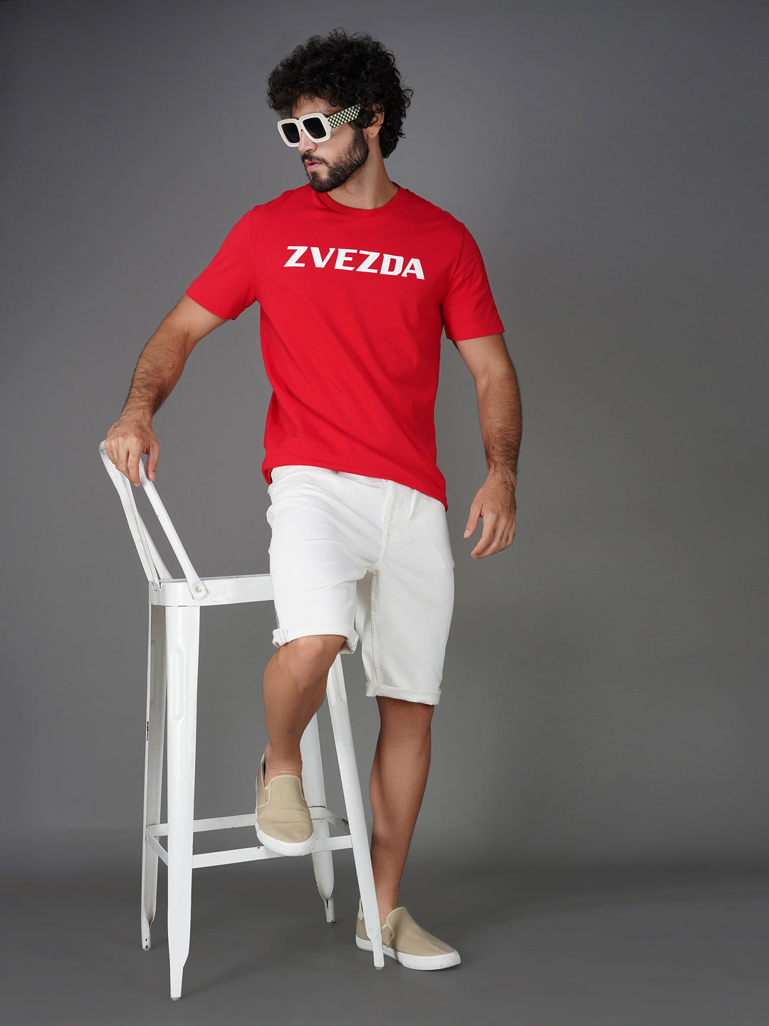 RED 3D SILICON HD PRINT T-SHIRT pose view
