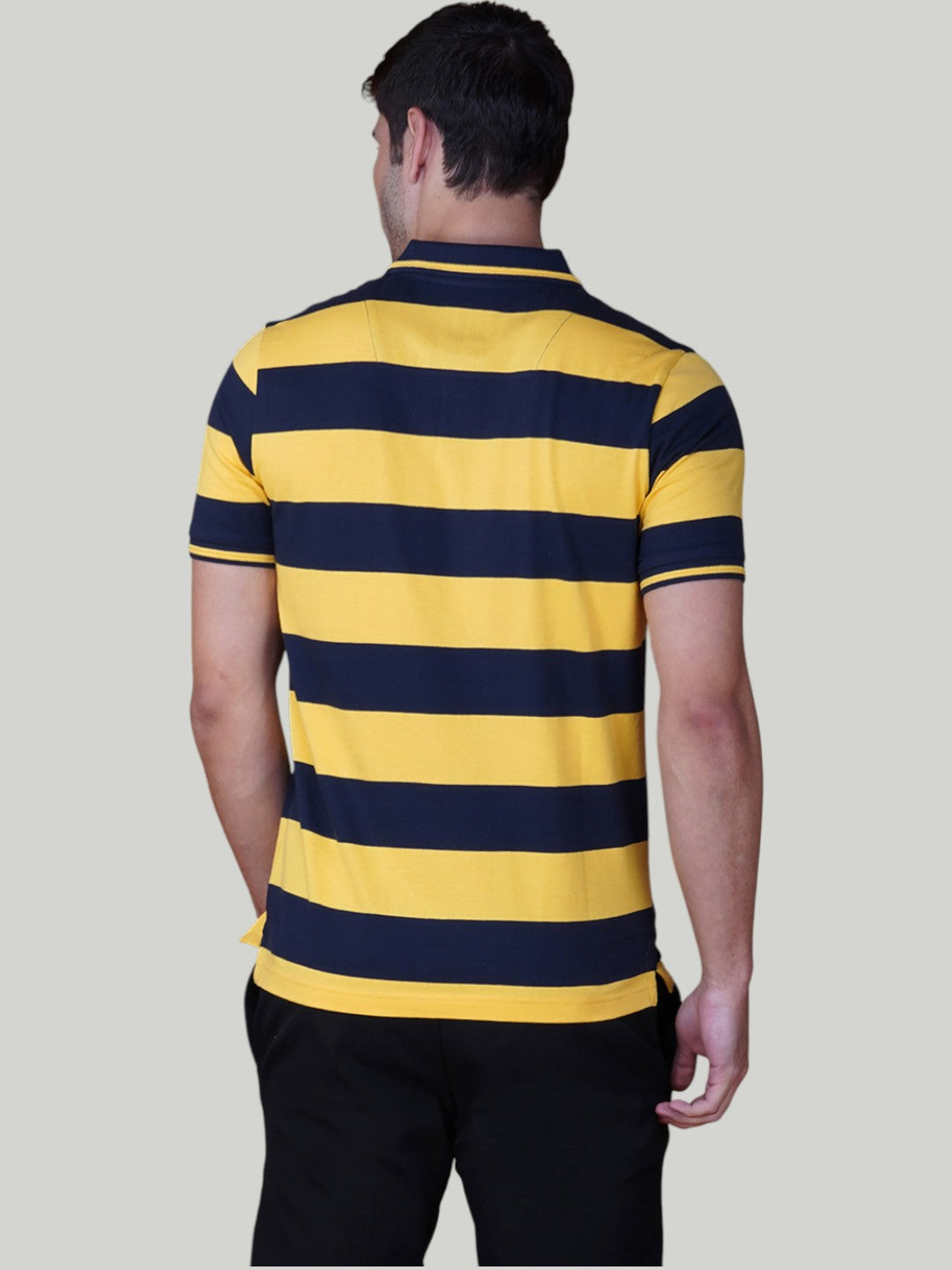 Navy & Yellow Premium Pique Cotton Stripe Polo - Euro Fit (AST 003)