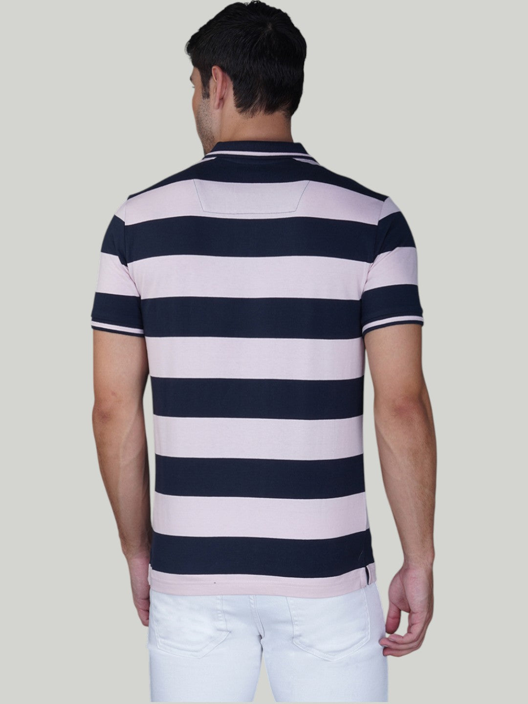 Navy & Pink Premium Pique Cotton Stripe Polo – Euro Fit (AST 001)