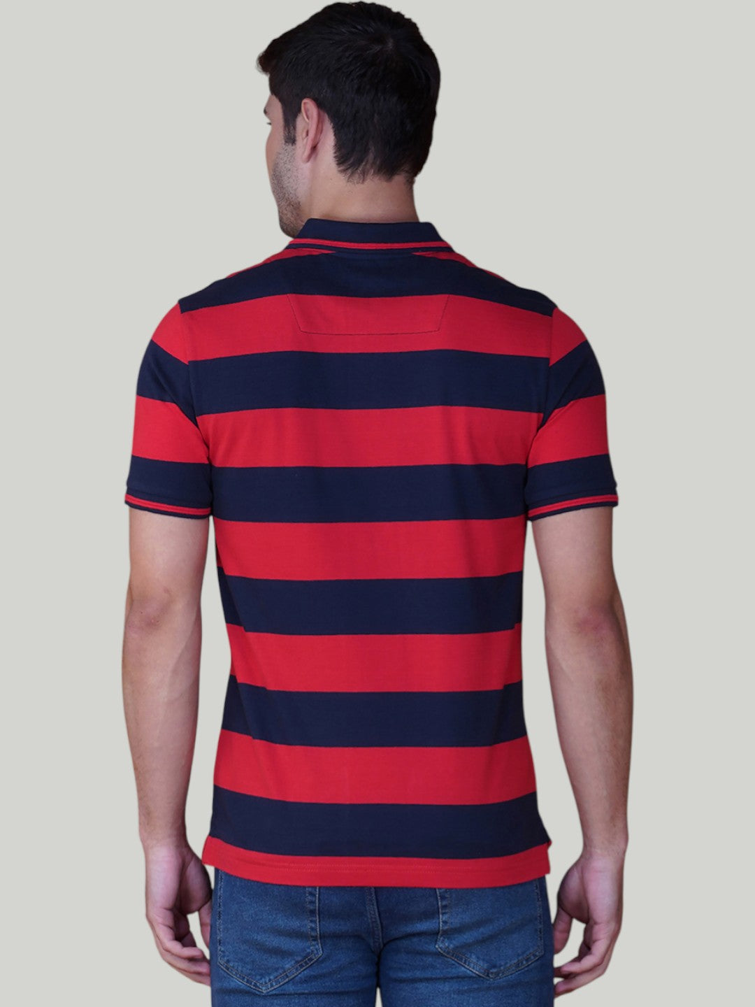 Navy & Red Premium Pique Cotton Stripe Polo – Euro Fit (AST 005)