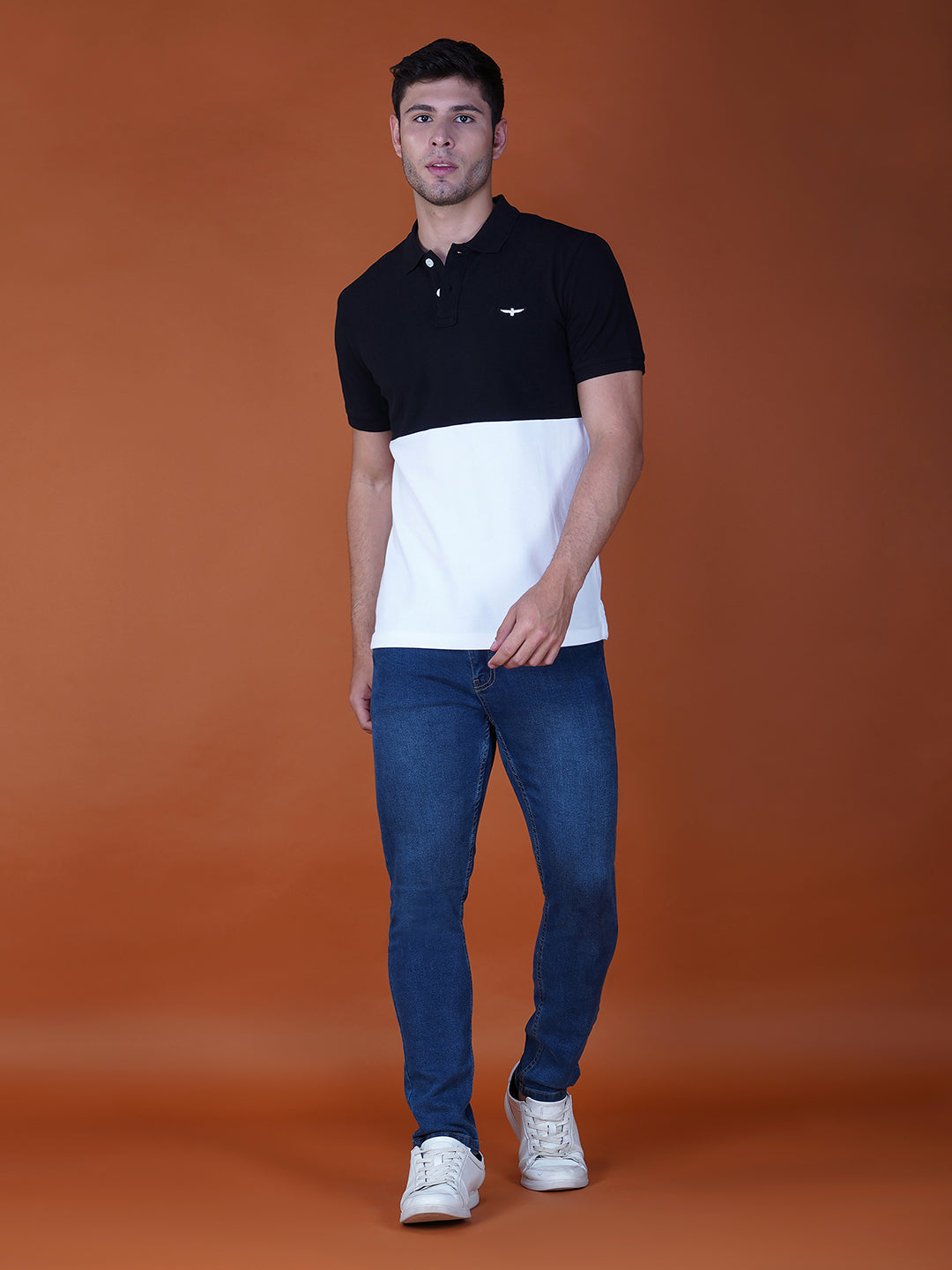 BLACK/WHITE COLOR BLOCK POLO FULL VIEW