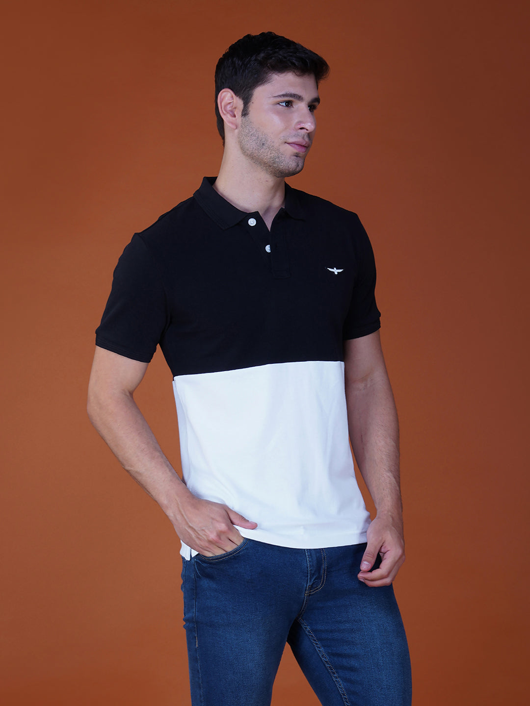 BLACK/WHITE COLOR BLOCK POLO RIGHT VIEW
