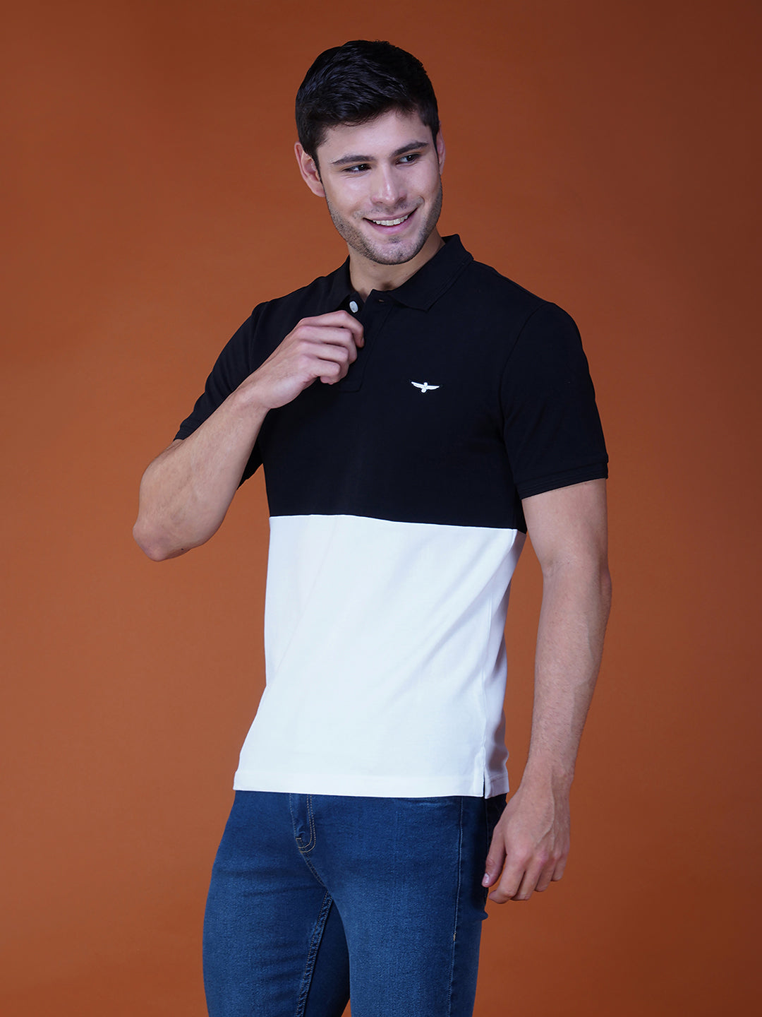 BLACK/WHITE Color Block polo Left  view