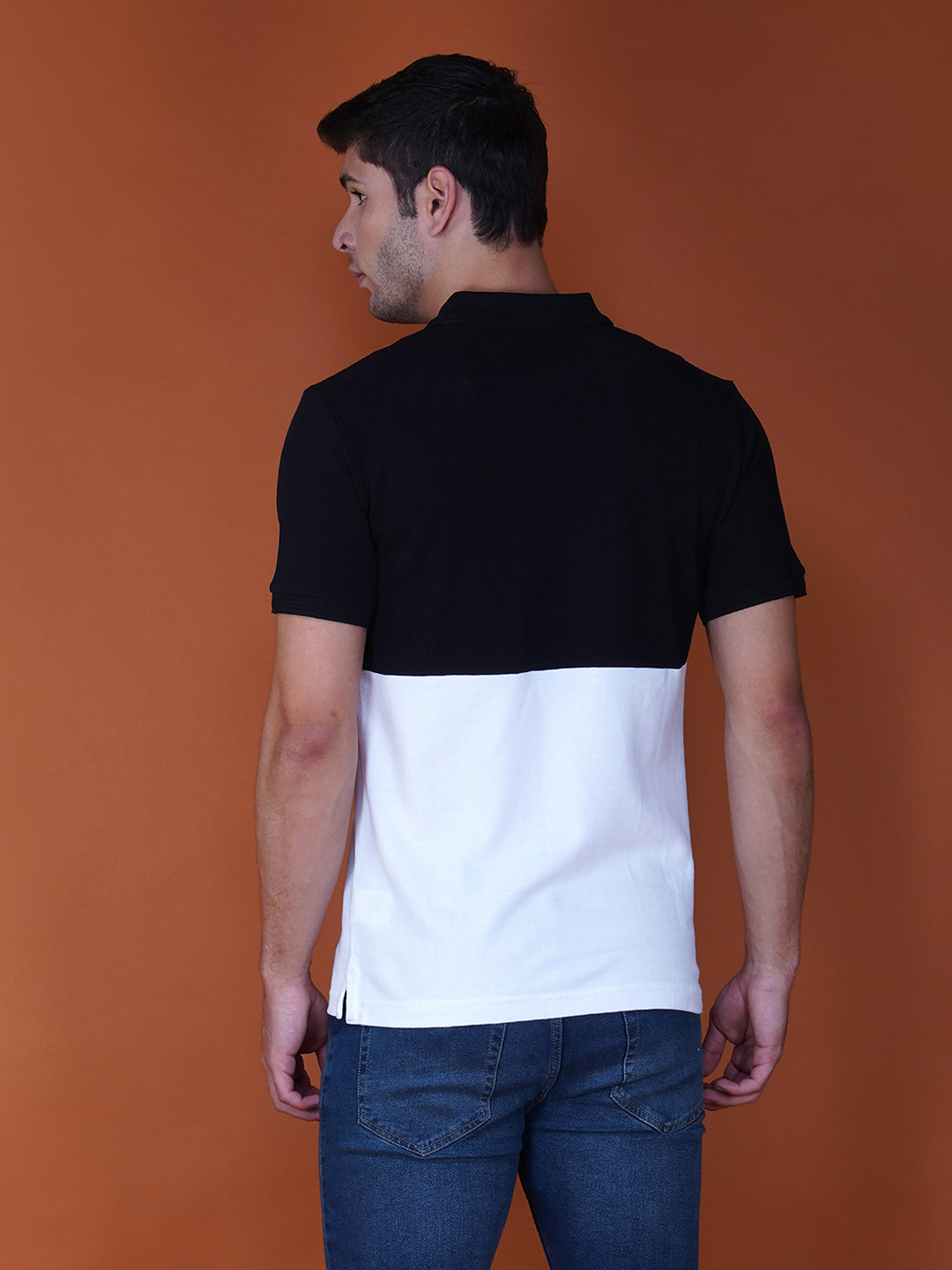 BLACK/WHITE COLOR BLOCK POLO BACK VIEW