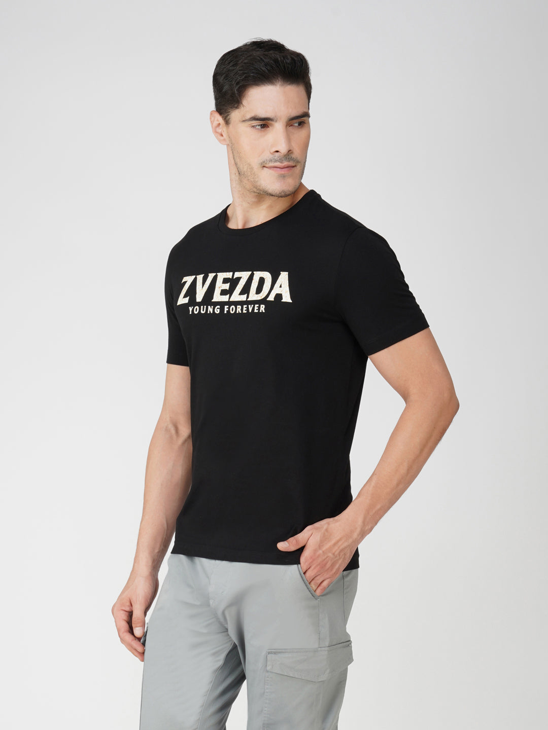 BLACK SINGLE JERSEY SPECIALITY PRINT T-shirt left view