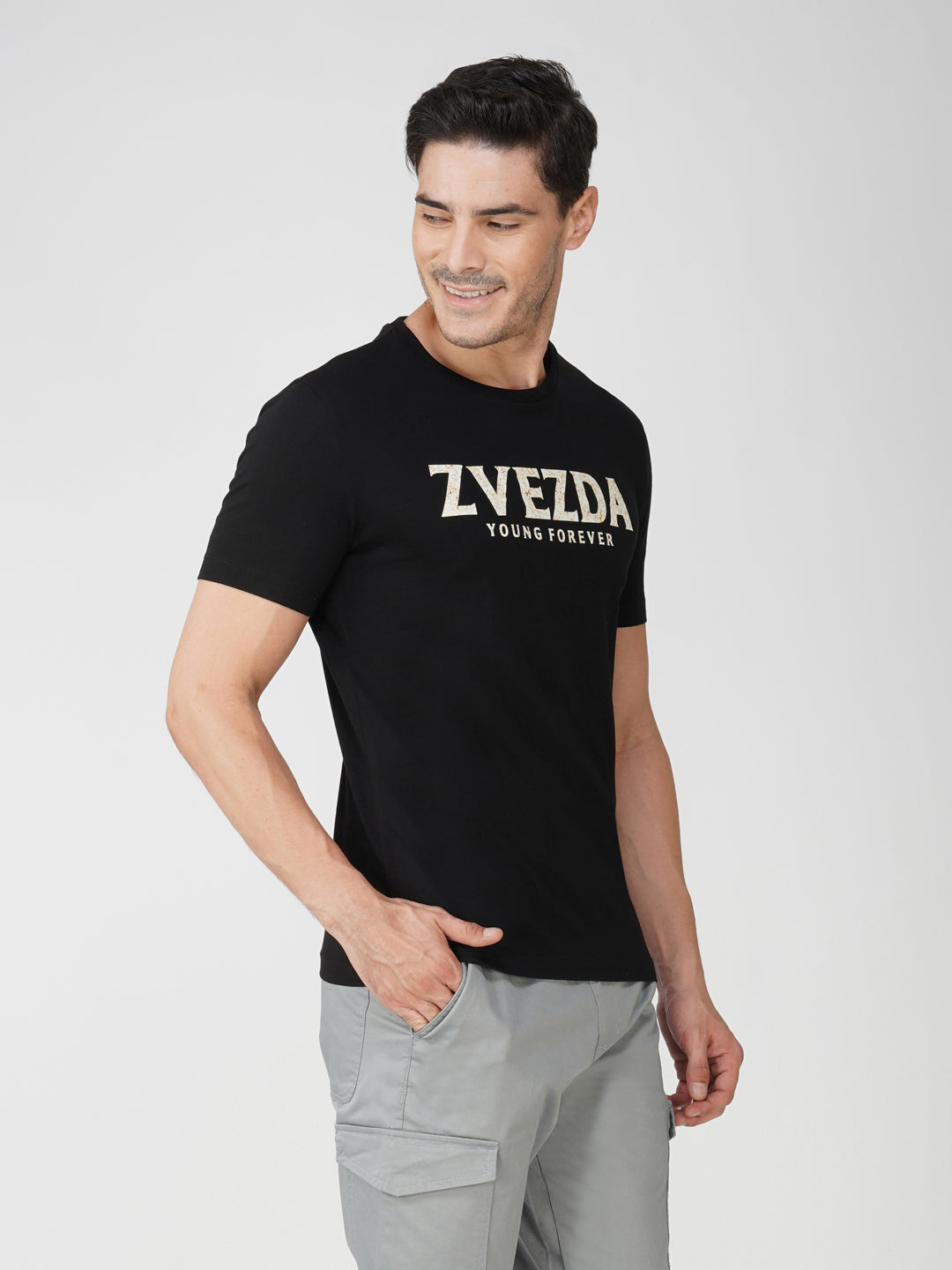 BLACK SINGLE JERSEY SPECIALITY PRINT T-shirt right view