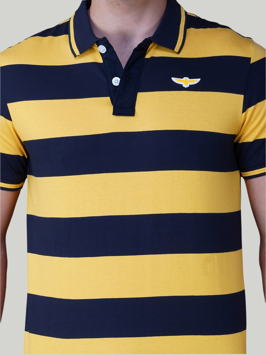 Navy & Yellow Premium Pique Cotton Stripe Polo - Euro Fit (AST 003)