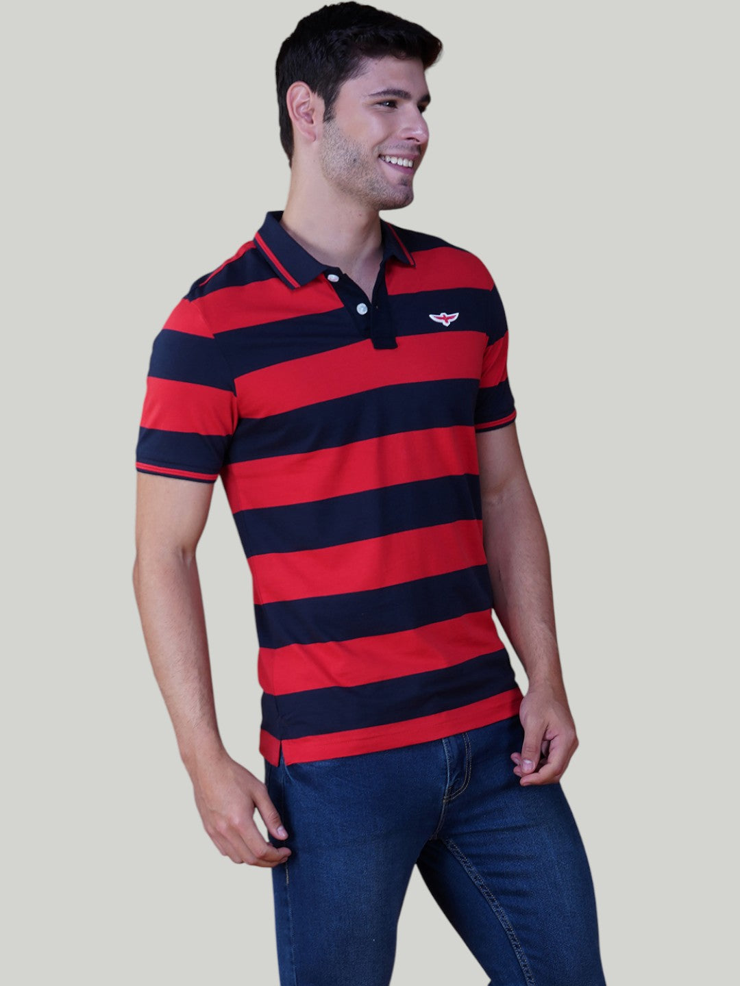Navy & Red Premium Pique Cotton Stripe Polo – Euro Fit (AST 005)