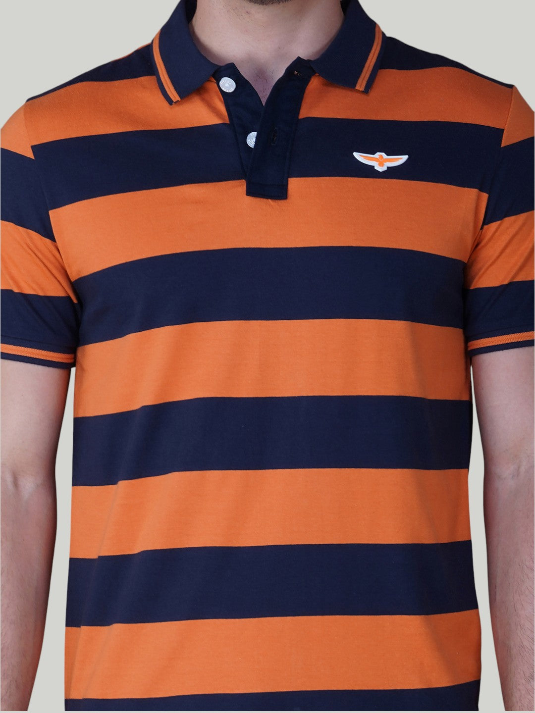 Navy & Orange Premium Pique Cotton Stripe Polo - Euro Fit (AST 004)