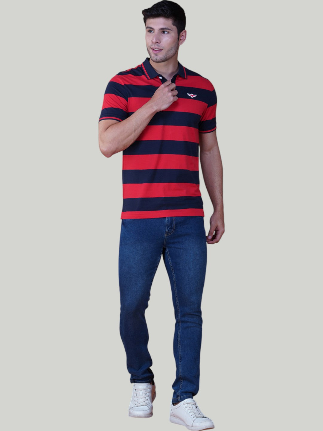 Navy & Red Premium Pique Cotton Stripe Polo – Euro Fit (AST 005)