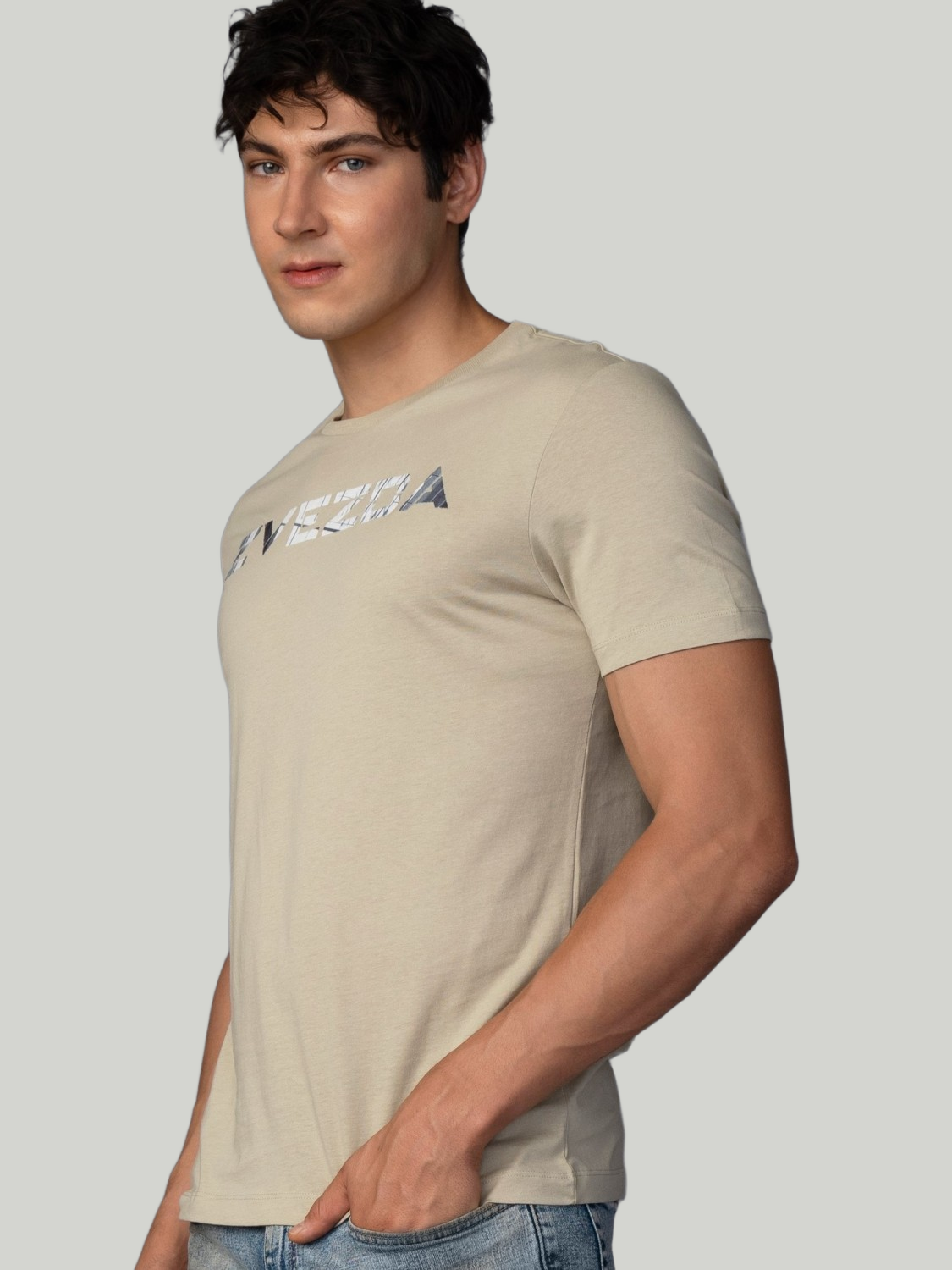 Warm Grey Cotton Jersey HD Print T-Shirt - Euro Fit (BRT-015A)