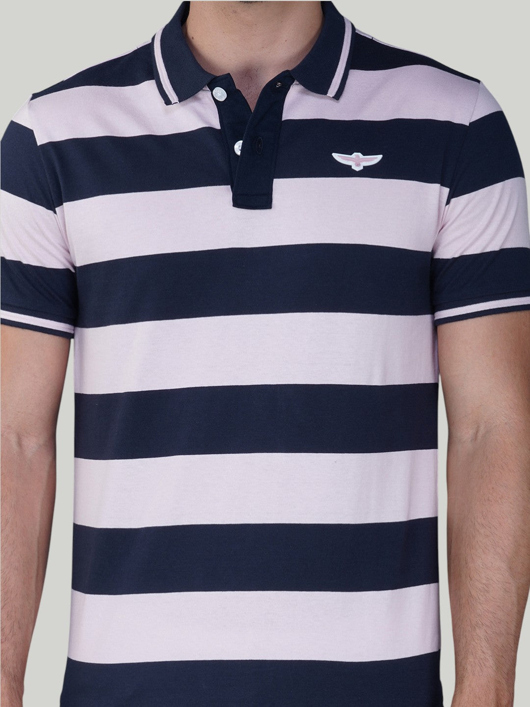 Navy & Pink Premium Pique Cotton Stripe Polo – Euro Fit (AST 001)